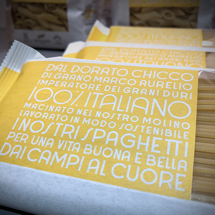 copy sul packaging di pasta Sgambaro